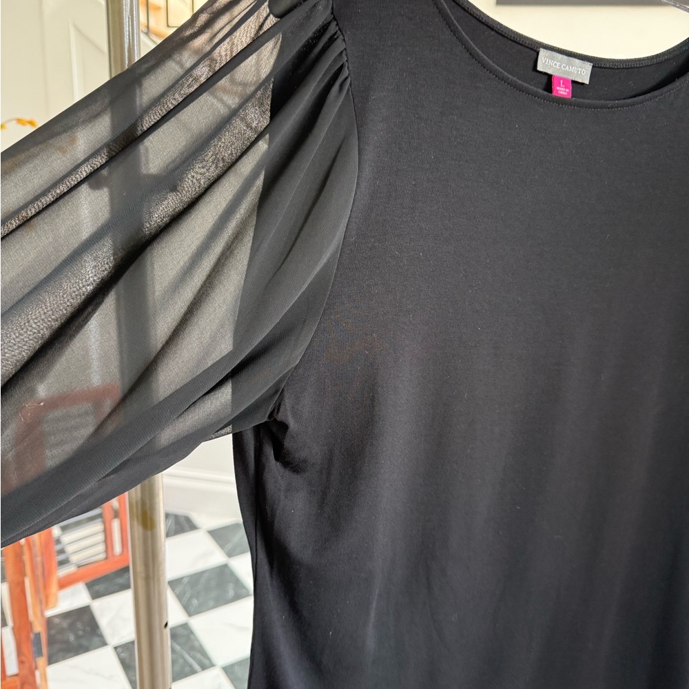 Vince Camuto Black Blouse with Sheer Sleeves